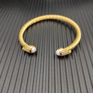 David Yurman Gold 5mm Five-Row Pavé Diamond Pearl Bracelet