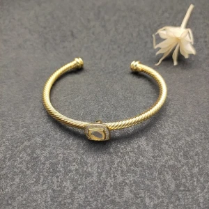 David Yurman Gold Tone 4mm Cable Square White Diamond Cuff Bracelet