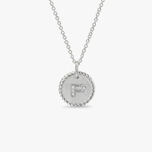 David Yurman Gold Diamond Initial P Disc Pendant Necklace
