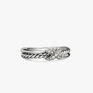 David Yurman Sterling Silver Pavé X Cross Cable Ring