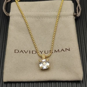 David Yurman Gold 11mm Four-Prong White Diamond Necklace