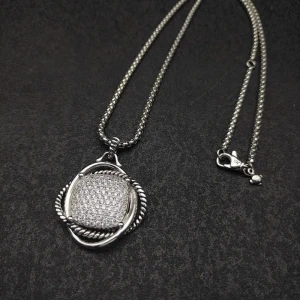 David Yurman 32mm Silver Pavé Diamond Square Cable Necklace