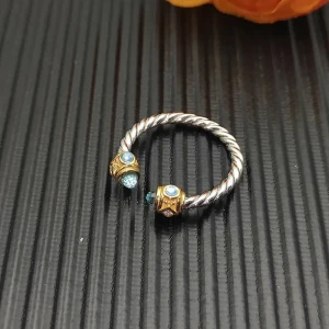 David Yurman 2.3mm Gold and Silver Renaissance Blue Diamond Pavé Ring