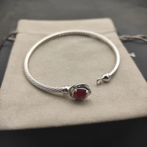David Yurman 3mm Cable Square Red Diamond Bracelet
