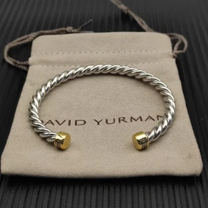 David Yurman 6mm Gold and Silver Dome-End Cable Cuff Bracelet