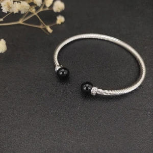 David Yurman 3mm Silver Cable Bracelet with Black Onyx