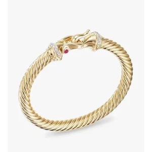 David Yurman Gold-Tone 7mm Diamond Hook Head Cuff Bracelet