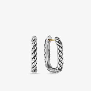David Yurman Sterling Silver 24.3×15.9mm Cable Twisted Hoop Earrings