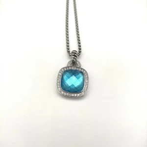 David Yurman 14mm Cushion-Cut Center Stone Necklace with Blue Pavé