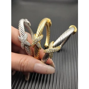 David Yurman Gold 7mm Diamond Single X Cuff Bracelet
