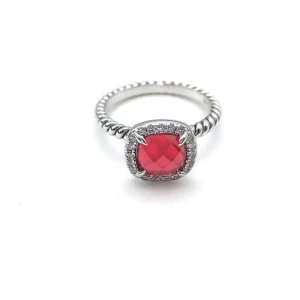 David Yurman Four-Prong Square Red Diamond Ring
