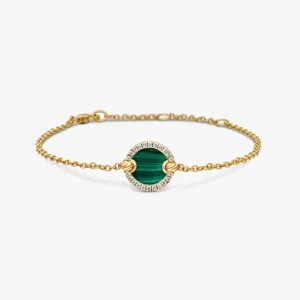 David Yurman Gold Pavé Malachite Round Charm Bracelet
