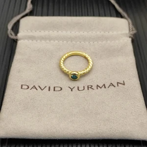 David Yurman Gold 2.8mm Petite Cable Blue Pavé Diamond Ring
