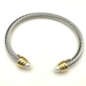 David Yurman 5mm Gold-End Pearl Cable Cuff Bracelet