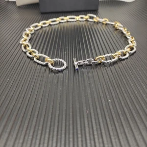 David Yurman Gold and Silver Cable Blue Sapphire Necklace 50cm