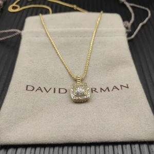 David Yurman Gold Pavé Square Diamond Pendant Necklace, 1.5mm Chain, Length 45cm + 5cm