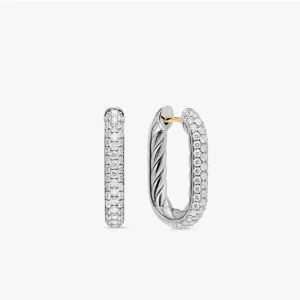 David Yurman Sterling Silver 24.3×15.9mm Pavé Hoop Earrings