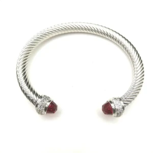 David Yurman 7mm Full Pavé Red Diamond-Set End Cap Cable Bracelet