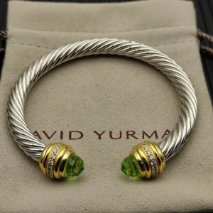 David Yurman 7mm Gold Light Green Diamond Head Gemstone Bracelet, Fits Wrist Sizes 16–20cm