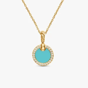 David Yurman 17.8mm Gold Round Turquoise Diamond Necklace