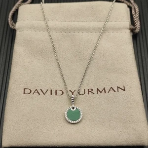 David Yurman Sterling Silver 17.8mm Round Pavé Malachite Necklace