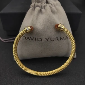 David Yurman 5mm Gold Cable Cuff Bracelet with Diamond-Accented Champagne Stone