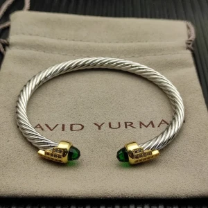 David Yurman 5mm Gold-Tone Head Sterling Silver Five-Row Pavé Bracelet Deep Green Diamonds