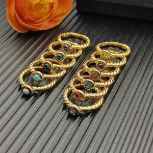 David Yurman Gold 2.8mm Petite Cable Green Chalcedony Ring