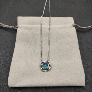 David Yurman 7mm Cable Twist Square Blue Diamond Pendant Necklace, 1.5mm Chain, Length 45cm + 5cm