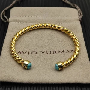 David Yurman 6mm Gold Turquoise Cable Cuff Bracelet