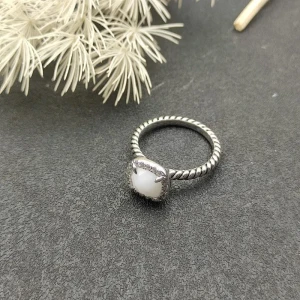 David Yurman Four-Prong Square White Agate Ring
