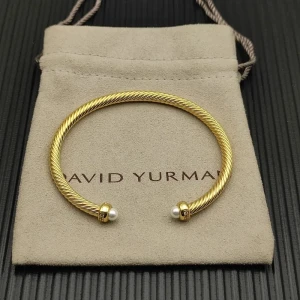 David Yurman 4mm Gold Pearl Diamond Bangle Bracelet