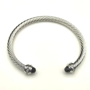 David Yurman 5mm Gemstone Black Diamond Station Cuff Bracelet