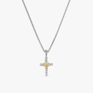 David Yurman Petite X Cross Diamond Necklace, 1.5mm Chain, 45+5cm Adjustable Length