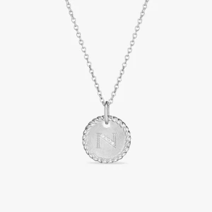 David Yurman Silver Diamond Letter N Round Pendant Necklace, Length 42cm + 3cm + 3cm