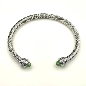 David Yurman 5mm Gemstone Light Green Diamond Station Cuff Bracelet