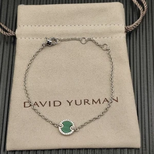 David Yurman Sterling Silver Pavé Malachite Round Charm Bracelet