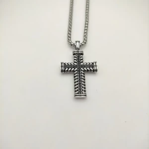 David Yurman Double Twist Cross Pendant Necklace with Black Diamonds, 3mm Cable Chain, Length 50cm + 5cm / 60cm + 5cm