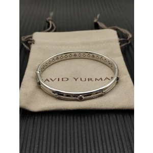 David Yurman 8mm Silver Pavé Red Diamond Renaissance Band Bracelet