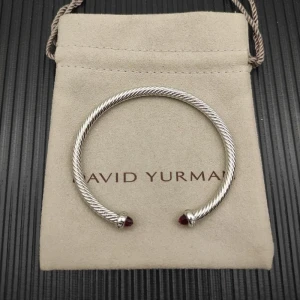 David Yurman 4mm Sterling Silver Red Diamond Bangle Bracelet