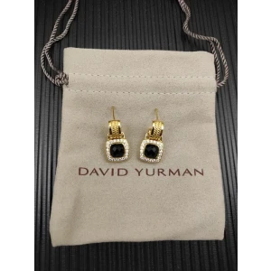 David Yurman Gold Black Pavé Square Cable Drop Earrings
