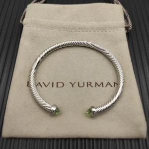 David Yurman 4mm Sterling Silver Light Green Diamond Bangle Bracelet