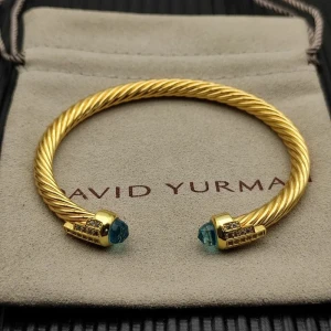 David Yurman Gold 5mm Five-Row Cable Bracelet with Blue Pavé