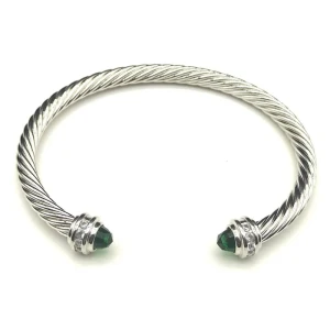David Yurman 5mm Gemstone Deep Green Diamond Station Cuff Bracelet