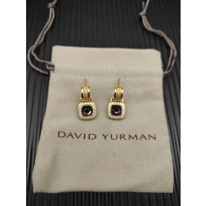 David Yurman Gold Purple Pavé Square Cable Drop Earrings