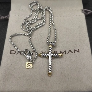 David Yurman Gold and Silver Cross Pendant Necklace with Cable Details
