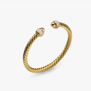 David Yurman 5mm Gold Pavé Diamond Round Cuff Bracelet, Fits Wrist Size 16cm - 20cm