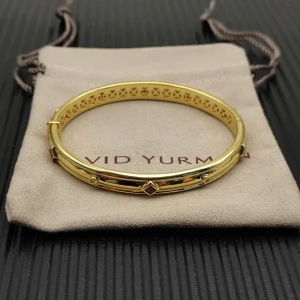 David Yurman 8mm Gold Pavé Red Diamond Renaissance Band Bracelet