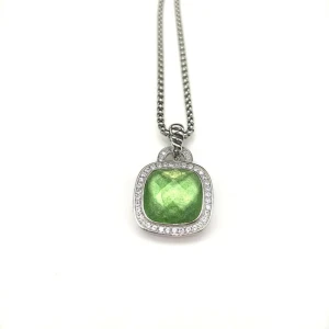David Yurman 14mm Cushion-Cut Center Stone Necklace with Green Pavé