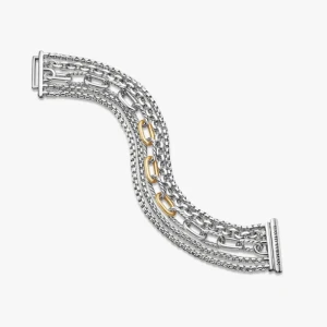 David Yurman Gold and Silver 29mm Multi-Row Chain Bracelet
